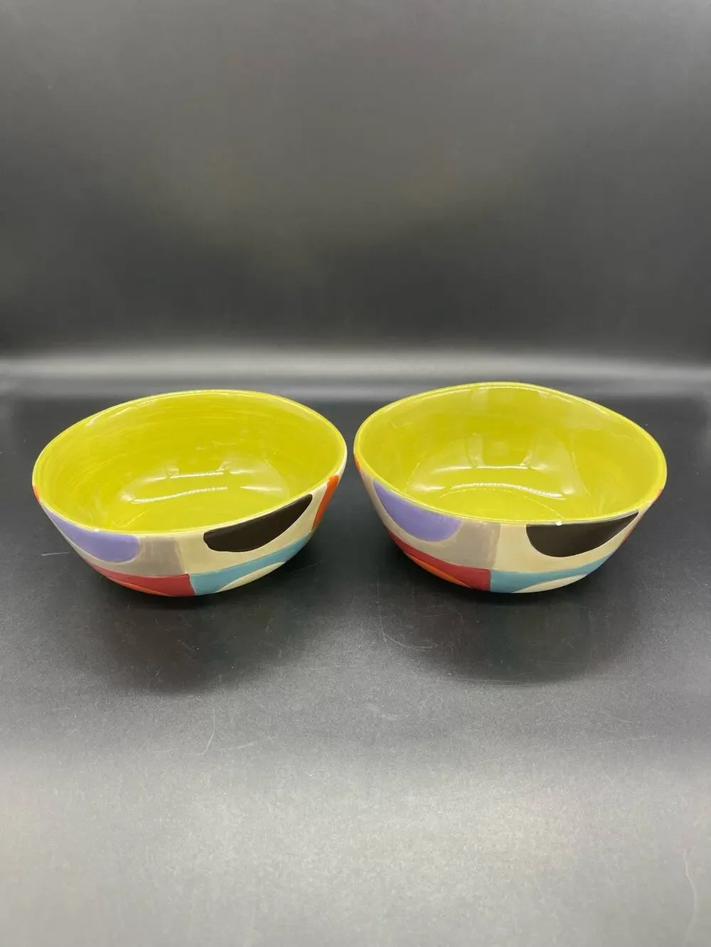 Pier 1 Urban Dot Earthenware Set of 2 Cereal Bowls 6” *Small Paint Chip on each